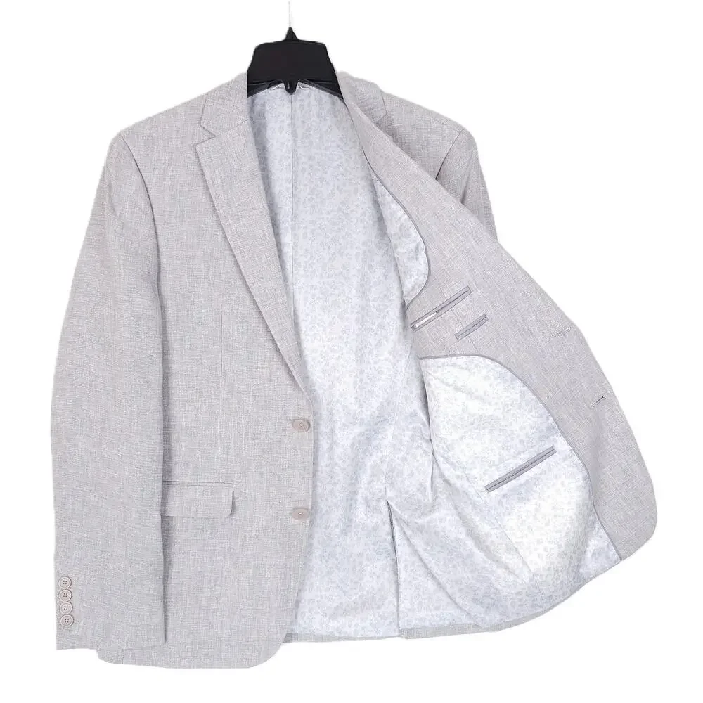 Bar III Mens Slim Fit 2 Piece Linen Suit 36R 29x30 Light Grey Solid NWT